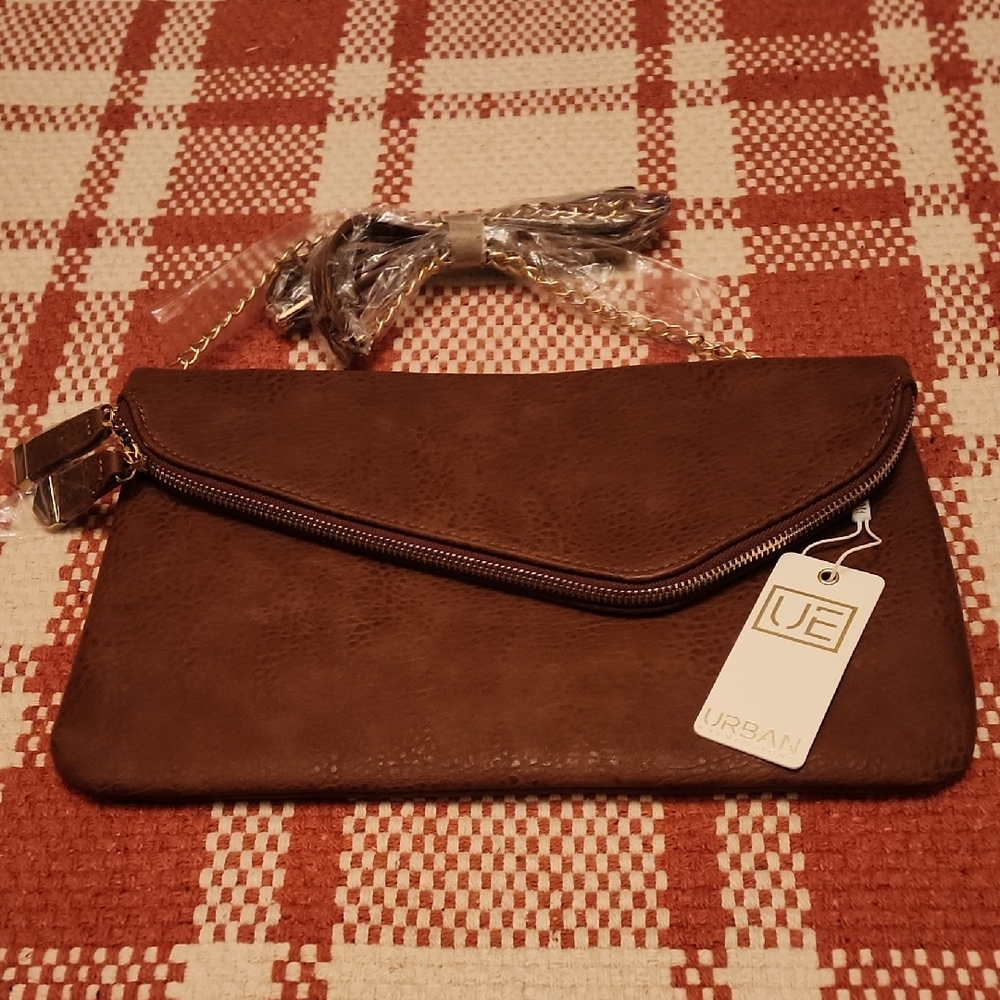 Urban Expressions Dark Brown Clutch with Gold Chain